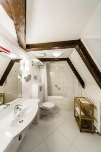 ein Bad mit einem Waschbecken und einem WC in der Unterkunft Archibald At the Charles Bridge in Prag