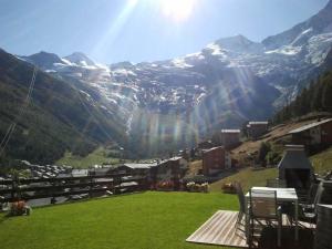 a balcony with a view of a mountain at Apartment Bijou by Interhome in Saas-Fee