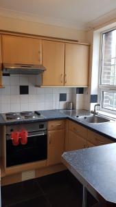 cocina con fogones y fregadero en Atlantic Mansions 2 Bedroom Split Level Apartment en Southampton