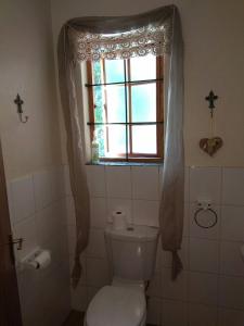 a bathroom with a toilet and a window at Aan die Voet van die Magalies in Pretoria