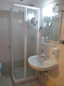 a bathroom with a shower and a sink at Hotel Ristorante Sbranetta in Rozzano