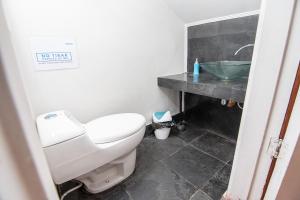 a bathroom with a white toilet and a sink at Habitación Providencia in Santiago +5 photos
