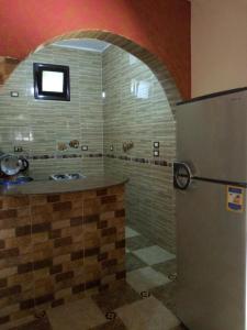 Awi Guest House في أسوان: مطبخ مع كونتر وثلاجة