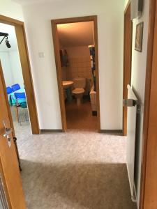 einen Flur eines Badezimmers mit WC in der Unterkunft "Falkenstein" in Davos