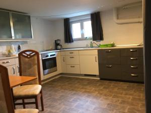 a kitchen with a sink and a stove top oven at Apartment Staudacker in Drage