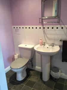 a bathroom with a toilet and a sink at The Barn Bed and Breakfast in Liverpool