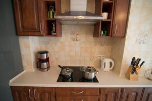 a kitchen counter with two pots on a stove at Villa BALTICA in Rowy
