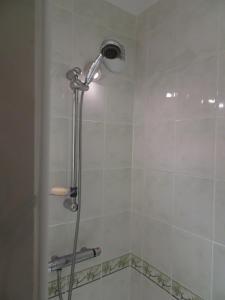 een douche met een douchekop in de badkamer bij STUDIO Prapoutel in Prapoutel