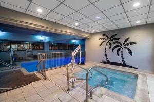 a indoor pool with a palm tree mural on the wall at Wingate by Wyndham Oklahoma City Airport in Oklahoma City