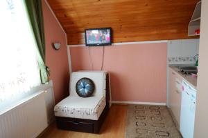a room with a tv on a wall with a chair at Apartments Jeca in Zlatibor