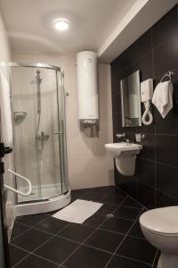 ein Badezimmer mit Dusche, Toilette und Waschbecken in der Unterkunft Pamporovo Central Apartments in Pamporowo