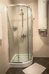 eine Dusche mit Glaskabine im Bad in der Unterkunft Pamporovo Central Apartments in Pamporowo + 79 Fotos