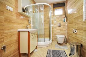 a bathroom with a shower and a sink and a toilet at Apartment Jony Lux Center in Zlatibor +30 photos