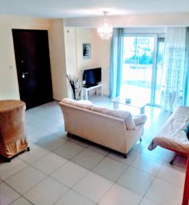 A seating area at Demy's apartment