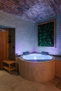 una vasca idromassaggio in una stanza con una pianta di Sauna Central a Praga