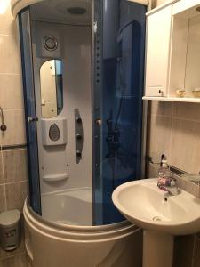 a bathroom with a shower and a sink at Studio Mišel in Vrnjačka Banja