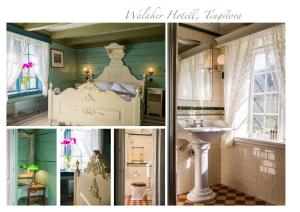 un collage de fotos de un dormitorio con cama y lavabo en Walaker Hotel, en Solvorn 56 fotos más