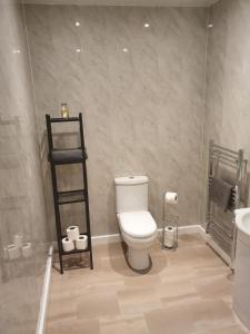 un bagno con un water bianco e un lavandino di Lovely Cottage on Hadrians Wall 12 Miles From Carlisle a Carlisle Altre 22 foto