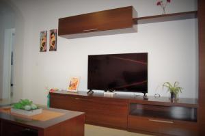 un soggiorno con una grande TV a schermo piatto a parete di alquilaencanarias Candelaria, Terrace and Pool ! a Candelaria