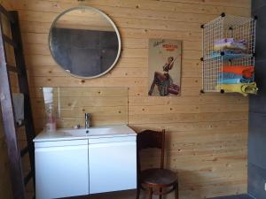 une salle de bain avec un lavabo et un miroir dans l'établissement Vue sur Meuse, à Profondeville