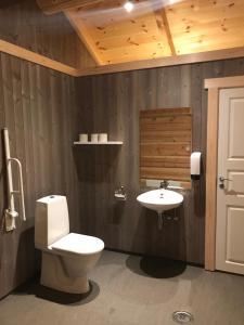 a bathroom with a toilet and a sink at Camp Dronningkrona in Ålvundeid