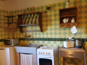 a kitchen with a stove and a microwave at Castello di Pratelli in Incisa in Valdarno
