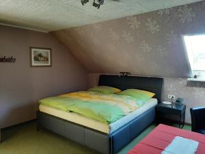 um quarto com uma cama num sótão em Ferienzimmer Wenzel em Hasselfelde