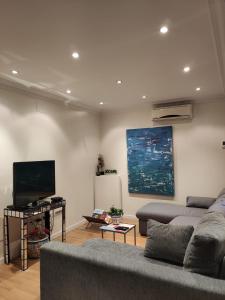 a living room with a couch and a flat screen tv at Casa Duquesa in Logroño