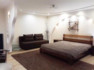 a living room with a bed and a couch at Apartment at Matusevycha Street 2-15 in Kryvyi Rih