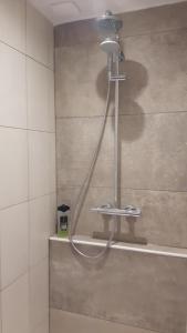 un bagno con doccia e tubo di RAND'UBAYE a Barcelonnette