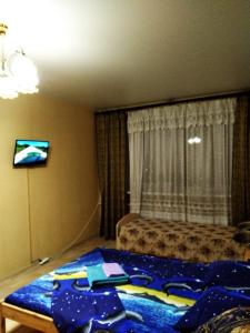 ルイビンスクにあるApartment on Gertsena 97のベッドルーム1室(ベッド1台付)、窓(テレビ付)