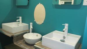 a bathroom with a white sink and a mirror at Au Domaine de PY in Le Valtin +32 photos