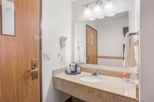 a bathroom with a sink and a mirror at Econo Lodge Cedar Rapids South in Cedar Rapids +18 photos