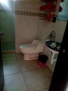 a bathroom with a toilet and a sink at Casa Santuario Hotel Boutique in Guadalajara