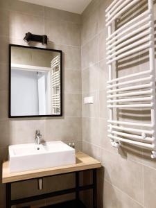 La salle de bains est pourvue d'un lavabo et d'un miroir. dans l'établissement Łazienki Chodzieskie, à Chodzież