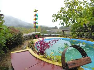 una piscina con un acuario en un jardín en Jardines del Robledo-Albar, en San Miguel del Robledo