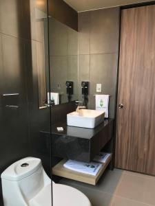 a bathroom with a sink and a toilet at Hotel Conde Alameda CDMX in Mexico City