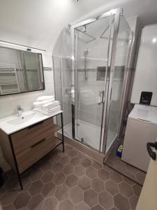 La salle de bains est pourvue d'une douche et d'un lavabo. dans l'établissement 2 pièces Vieux-Nice N, à Nice