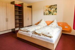 ein Schlafzimmer mit einem Bett und einem Bücherregal in der Unterkunft Ferienwohnungen Landgasthaus Janshen in Ellscheid