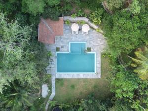 an overhead view of a swimming pool in a garden at Raindrops Resorts Wayanad in Sultan Bathery