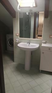 a bathroom with a sink and a washing machine at Residence Il Casale in Caprioli