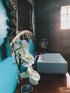 a bathroom with a sink and a white flower at Danlee Overnight Accommodation in Polokwane