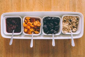 a tray with three containers of food on a table at 27 The Terrace in St Ives