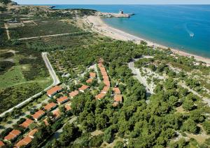 - une vue aérienne sur une plage avec des maisons et l'océan dans l'établissement Villaggio Turistico Grotta dell'Acqua, à Peschici