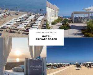 uma colagem de fotografias de um hotel paradisíaco na praia em Hotel Liberty Beach - Parking & Beach included em Riccione