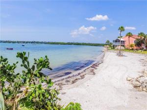 a view of a beach with palm trees and the ocean at TWO Bedroom TWO Bath Family Condo - Sleeps Four - Unit B - Private Beach in St Petersburg