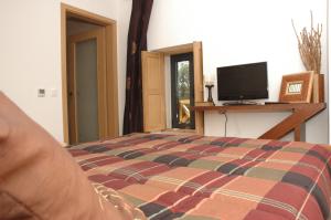 Schlafzimmer mit einem Bett und einem Flachbild-TV in der Unterkunft Casa Da Canada in Seia