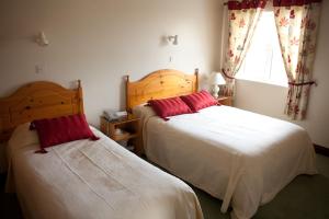 1 dormitorio con 2 camas y ventana en Grovemount House, en Ennistymon