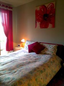 サン・ジュリアーノ・テルメにあるAnne's Houseのベッドルーム1室(赤い花の絵が描かれたベッド1台付)