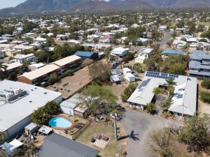 an aerial view of a small town with buildings at Rockhampton Backpackers YHA in Rockhampton
